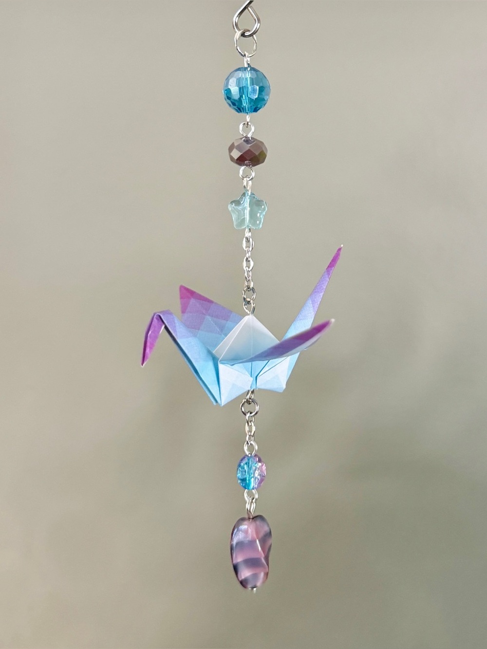 Origami Ornament #2531 - Small Crane with Glass Beads